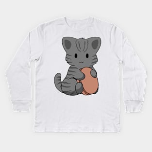 Black Tabby Cat Macaron Kids Long Sleeve T-Shirt